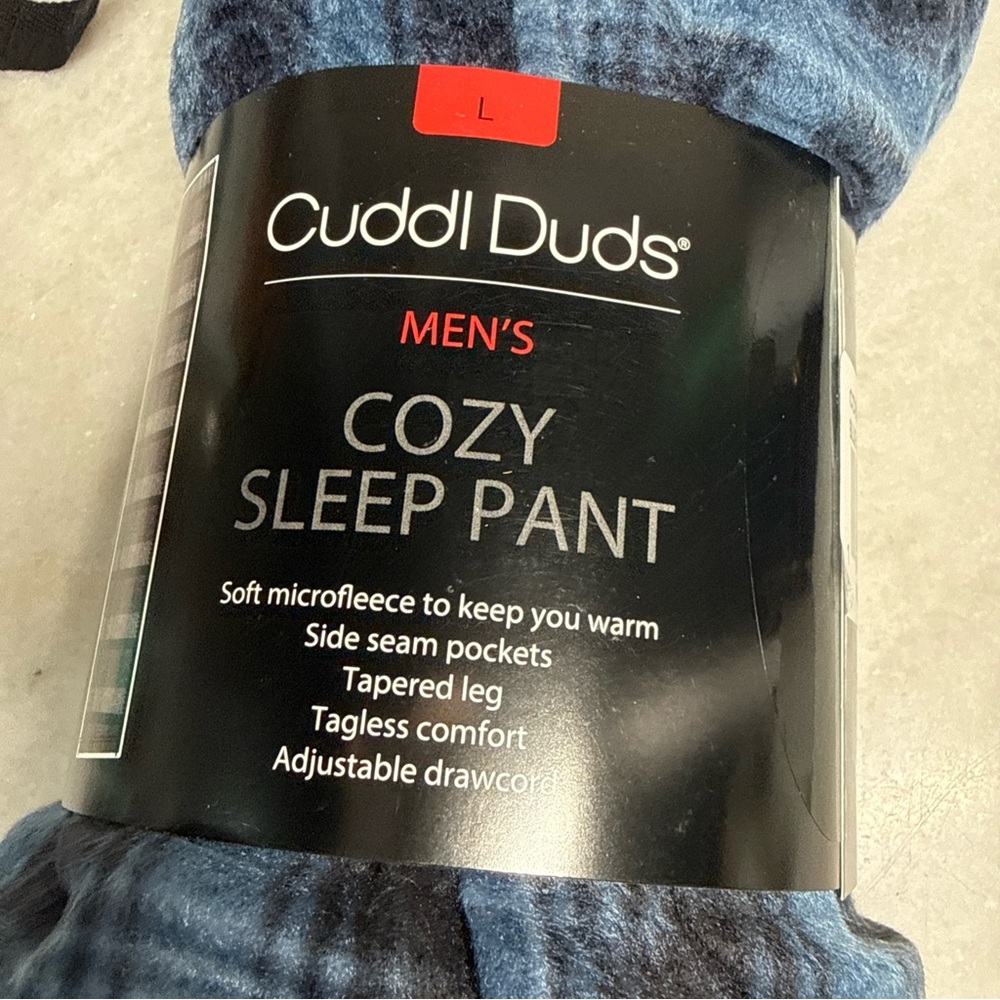 Cuddl Duds Men's Cozy Sleep/Pajama Pants -Large- Blue Geo Plaid New with Tags - Picture 3 of 5
